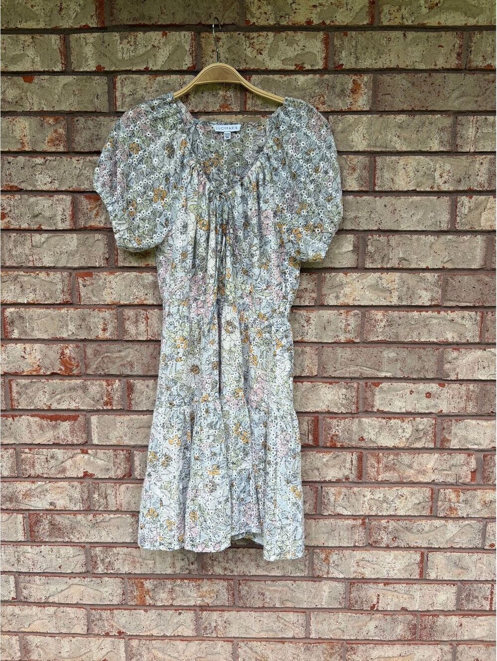 Lucy Paris Eyelet Opal Floral Dress Cottage Core Mini Dress Size XS